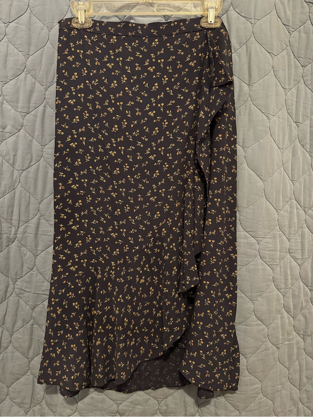 Madewell Navy Midi Skirt with Gold Floral Print